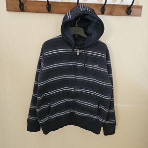 O'NEILL Men's Sherpa-Lined Gray Striped  Zip-Up Hoodie